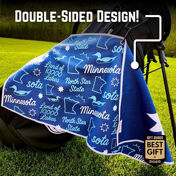 Pin Hunters Minnesota Flag Microfiber Golf Towel | Premium Waffle Towel with Clip | Large 31"×15.5" Towel for Golf Bags | Accessories for Men | Fun Gift for Husband | USA Pride