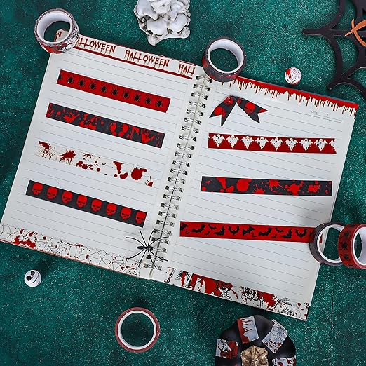 Whaline 12 Rolls Halloween Bloody Washi Tapes Blood Spatter Spooky Bloodstain - Image 4