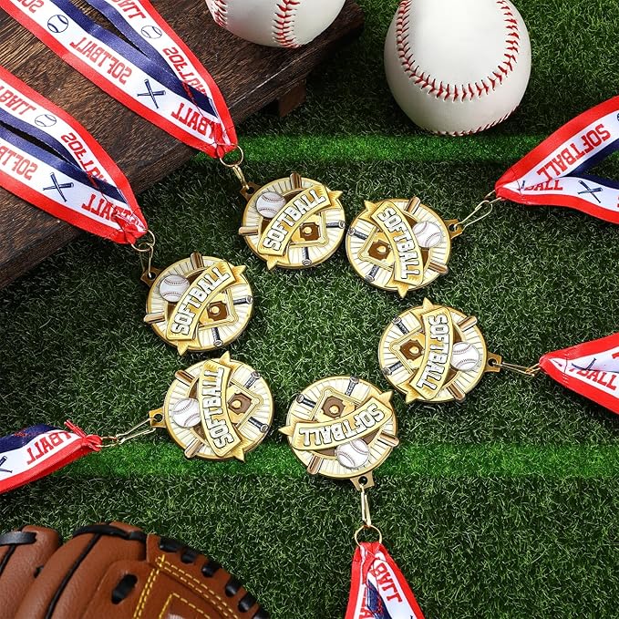 Ecation Medals with Neck Ribbons Soccer Awards Medals Baseball Team Awards Softball T-Ball Flag Football Trophy for Kids Sports Competitions Celebration Gift