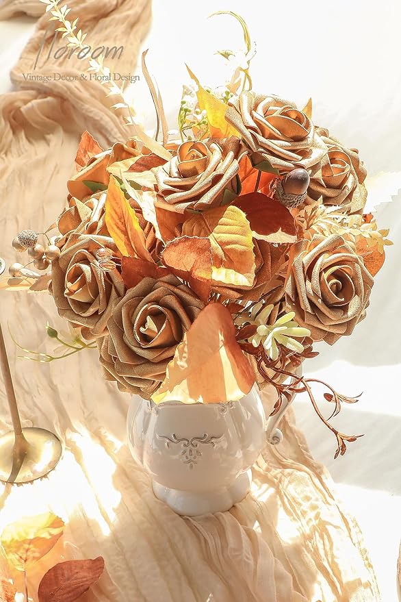 Floroom Artificial Flowers 25pcs Real Looking Antique Gold Foam Fake Roses - Image 2