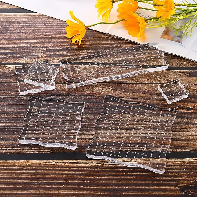 7 Pieces Clear Stamp Blocks, driew Clear Acrylic Stamping Blocks Tools Set - Image 2