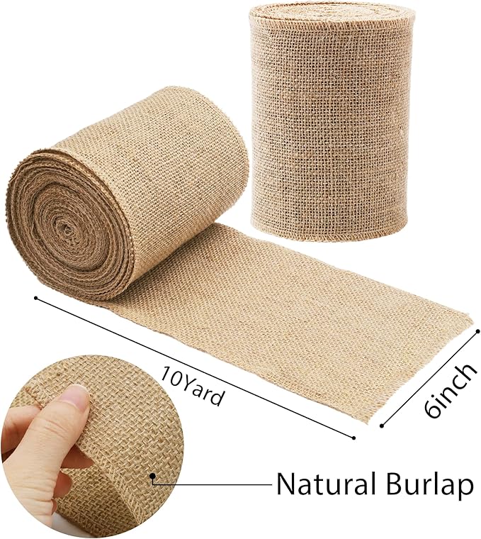 LaRibbons 2 Pcs 6 Inch Burlap Wide Fabric Craft Ribbon, 10 Yard Per Roll - Image 2