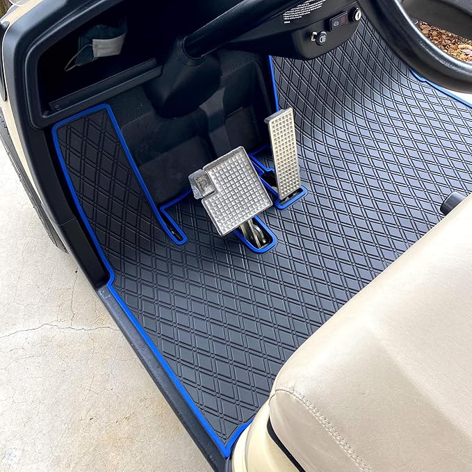 Xtreme MATS Yamaha Compatible Golf Cart Mat, Full Coverage Golf Cart Floor Liner Mat - Compatible with Yamaha Adventurer (2007-2017), G29, YDR, & Drive (Gen1) Models Only - Black with Blue Trim