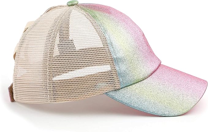 C.C Ponycap Messy High Bun Ponytail Adjustable Glitter Mesh Trucker Baseball Cap