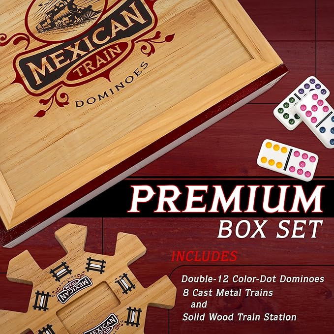 Front Porch Classics | Mexican Train Domino Set in Wooden Collector Box from - Image 5