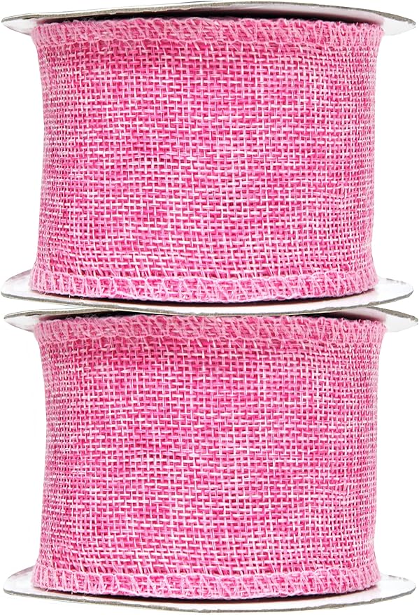 Mandala Crafts Pink Burlap Ribbon 2.5 Inches Wide Jute Ribbons - Image 2