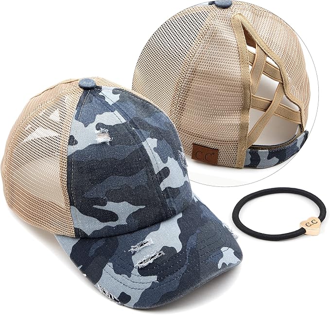 C.C Ponycap Messy High Bun Ponytail Adjustable Glitter Mesh Trucker Baseball Cap