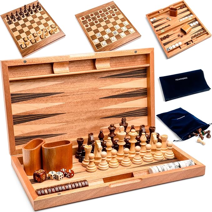 17 Inch Chess Checkers Backgammon Set by Pointworks