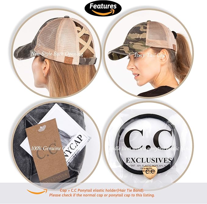 C.C Ponycap Messy High Bun Ponytail Adjustable Glitter Mesh Trucker Baseball Cap