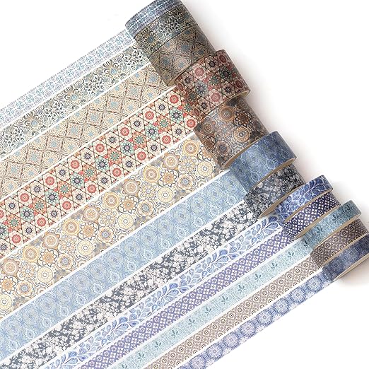 12 Rolls Exotic Charm Washi Tape Set Floral Arts Adhesive Tapes Geometric - Image 2