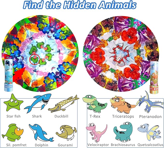 Classic Tin Kaleidoscopes 2 Pack, Discover Hidden Animals, Crystal Clear View - Image 3