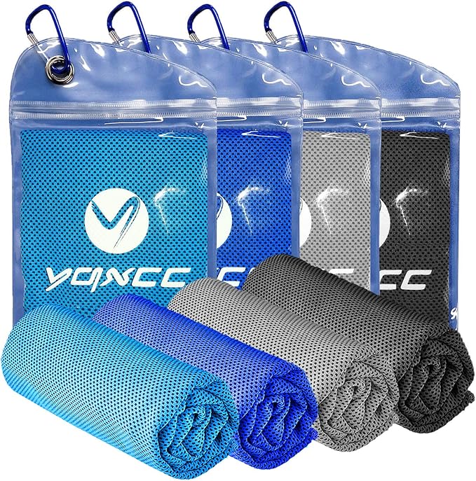 YQXCC Cooling Towels | 4 Pack 47"x12" | Ice Cool for Neck | Microfiber Soft Breathable Chilly | for Yoga, Sports, Golf, Gym, Camping, Running, Fitness, Workout & More Activities