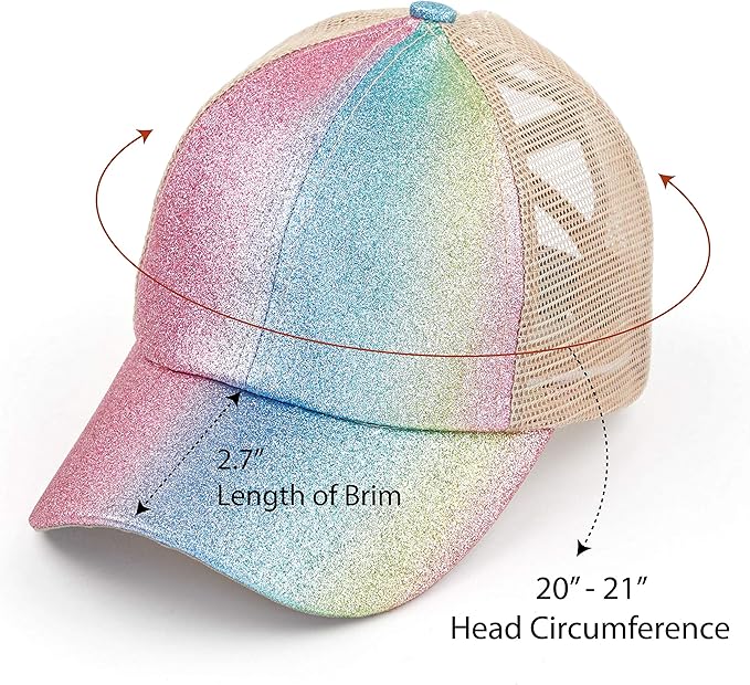 C.C Ponycap Messy High Bun Ponytail Adjustable Glitter Mesh Trucker Baseball Cap