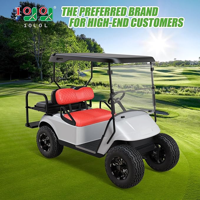 10L0L Golf Cart Seat Covers for Club Car Precedent,EZGO TXT Front/Rear Seats Diamond Pattern,Vinyl Leather with Adjustable Straps and Retractable Buckle, No Stapler Needed