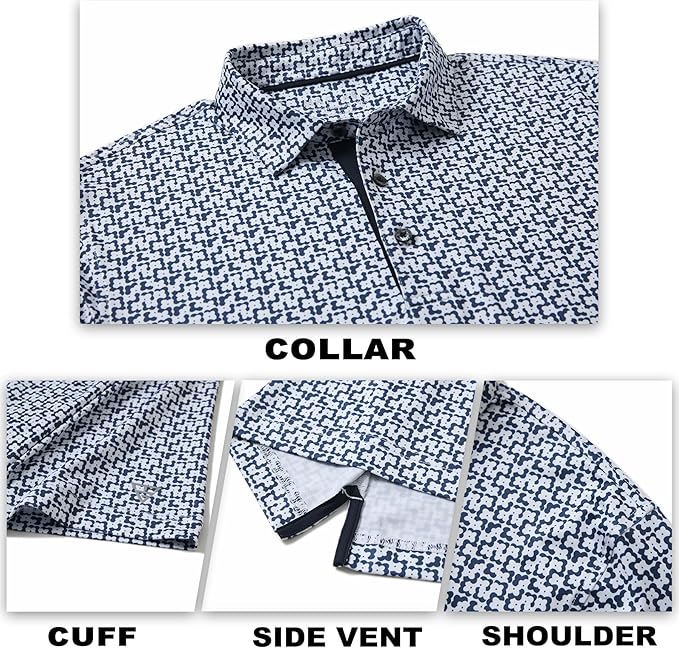 M MAELREG Mens Golf Shirt Short Sleeve Dry Fit Print Moisture Wicking Performance Patterns Collared Polo Shirt