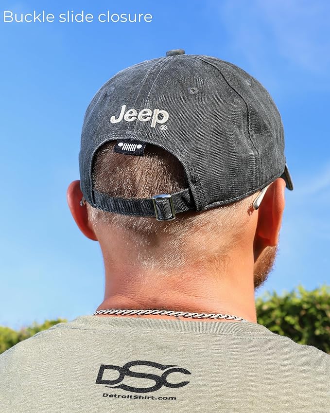 Jeep Grille Logo Garment Washed Baseball Cap – Adjustable Black Hat with Embroidered 7-Slot Grille