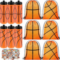 24 Pcs Basketball Water Bottle Basketball Drawstring Bag Set with 50 Sticker Basketball Party Favors 12 Reusable Sports Squeeze Water Bottle 20oz 12 Basketball Goodie Gift Bag for Basketball Team Gift