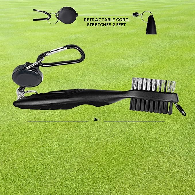 Golf Brush (2 Pack) - Cord and Clip Attachment for Bags and Carts, Club Cleaner Ideal for Woods and Irons - Golf Accesories for Men and Women