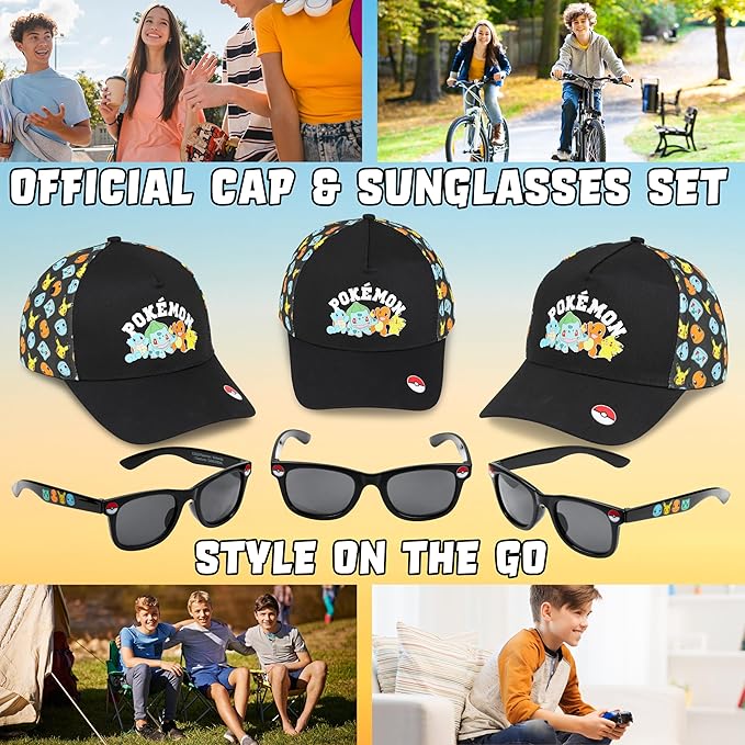 Get Trend Pokemon | Minecraft | Fortnite | Super Mario Kids Baseball Cap, Sunglasses Set UV Protection, Gamer Gifts for Boys
