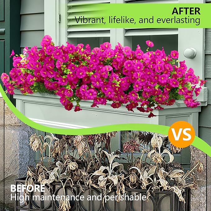 Artificial Flowers for Outdoors Spring Summer Decoration, 16 Bundles Fake Silk - Image 3