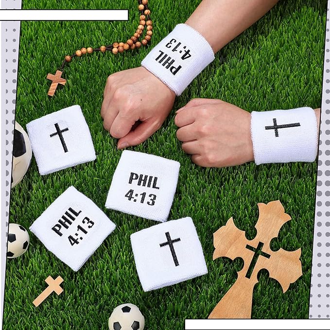 Misdary 6 Pair Cross Wristband Football Baseball Drip Baseball Football Accessories Faith Cross Sports Wristband Sweat Band Athletic Christian Faith for Sports Basketball Gym Workout