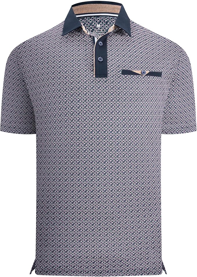 Esabel.C Men's Golf Polo Shirts Print Moisture Wicking Short Sleeve Dry Fit Stretch Polo Shirts for Men with Faux Pocket