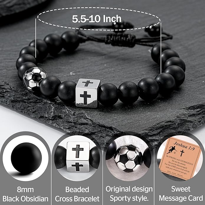 Soccer/Football/Basketball/Baseball Bracelet for Boys, Cross Beaded Bracelet Gifts for Men Boys Teen Son Grandson Players Team Fan Brother Nephew,Graduation Gifts