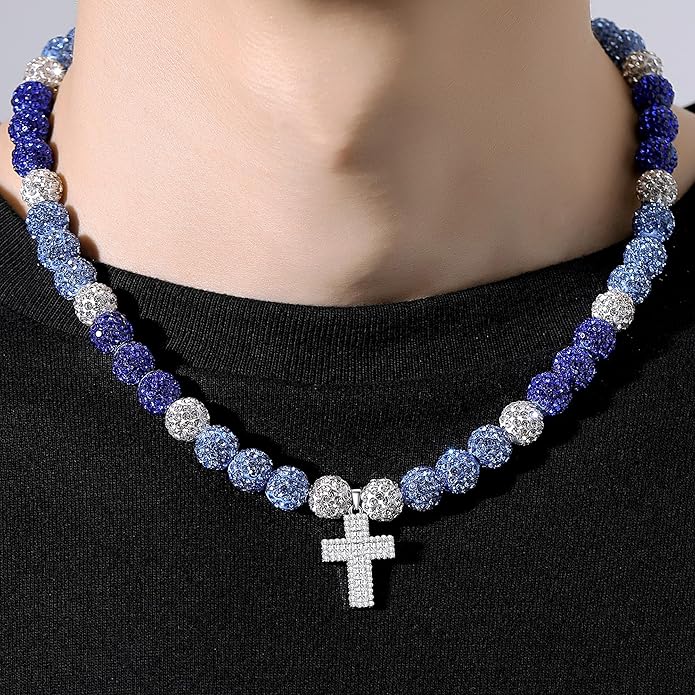 QINJIEJIE Baseball Necklace for Men Glitter Bling Rhinestone Beaded Collection Necklace for Women 16/18in Inspired Sports Jewelry Baseball Chain Cool Gifts for Baseball Players Team Lovers
