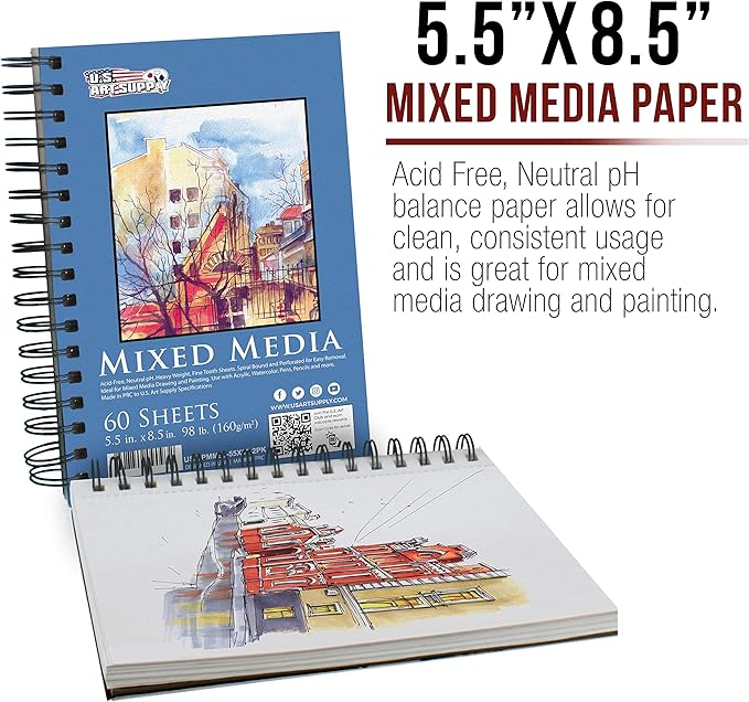 U.S. Art Supply 5.5"x8.5" Mixed Media Sketchbook, 2 Pack, 98 lb - Image 2
