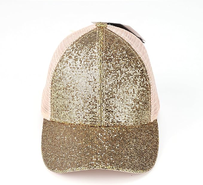 C.C Ponycap Messy High Bun Ponytail Adjustable Glitter Mesh Trucker Baseball Cap