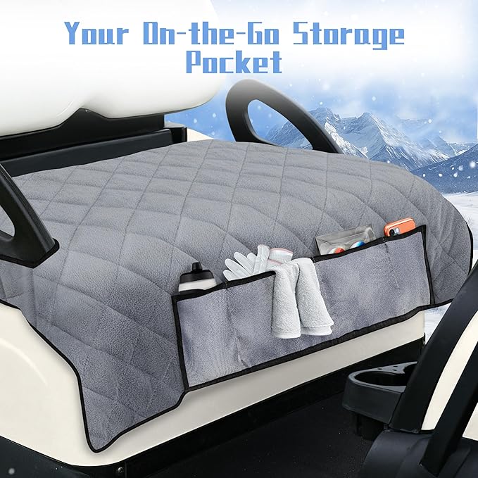 YOKYHOM Golf Cart Seat Covers with 4 Front Pockets, Thick Seat Towel Blanket with Non-Slip Backing, Fits EZGO, Club Car, Yamaha and More 2 & 4 Passenger Golf Carts, Gray