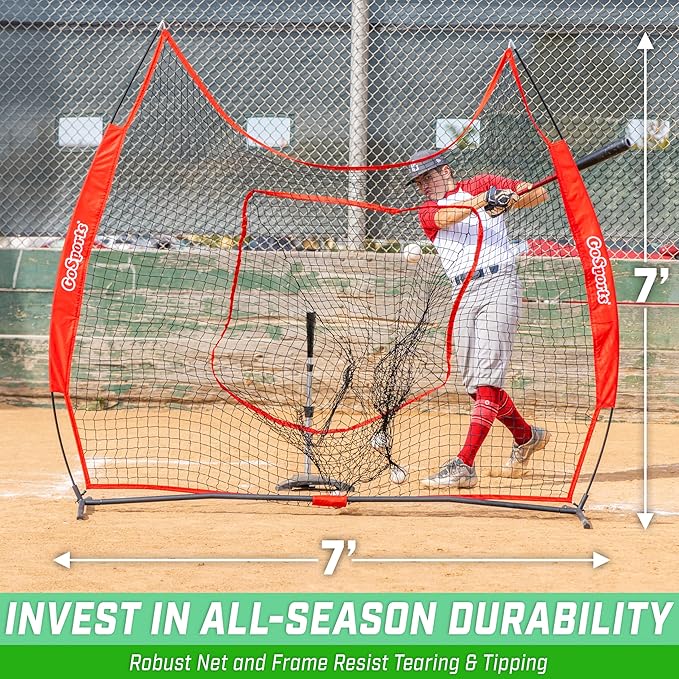 GoSports 7 x 7 ft Baseball & Softball Nets - Available in Team Colors - Batting & Pitching Net with Strike Zone
