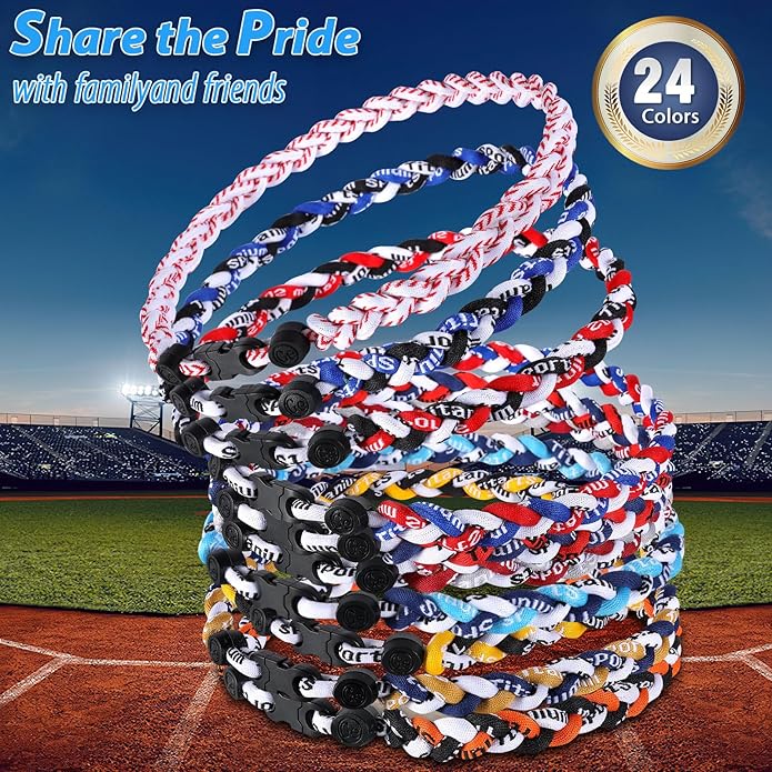 12 Pack Baseball Necklace 18inch, Team Gift for Baseball Funs, Three Braided Titanium Tornado Rope Design, with Muti - Color for Pick
