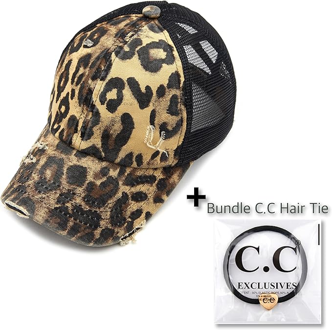 C.C Ponycap Messy High Bun Ponytail Adjustable Glitter Mesh Trucker Baseball Cap