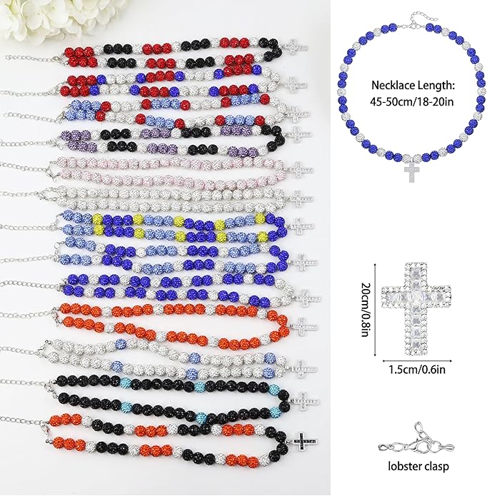 QINJIEJIE Baseball Necklace for Men Glitter Bling Rhinestone Beaded Collection Necklace for Women 16/18in Inspired Sports Jewelry Baseball Chain Cool Gifts for Baseball Players Team Lovers