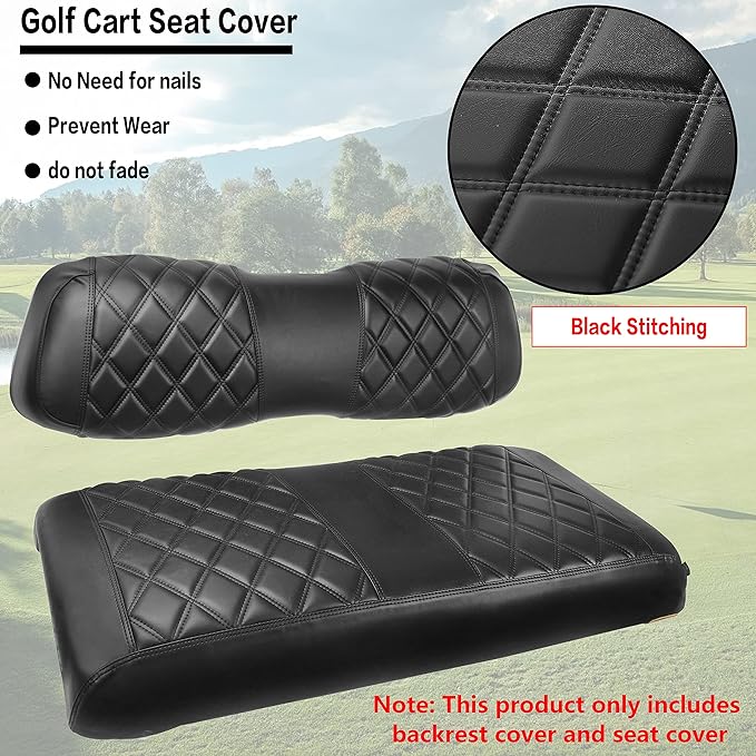 NOKINS Golf Cart Seat Cover, Black Diamond Pattern, Vinyl, Compatible with Club Car DS, Front Seat Cover, 2 Count