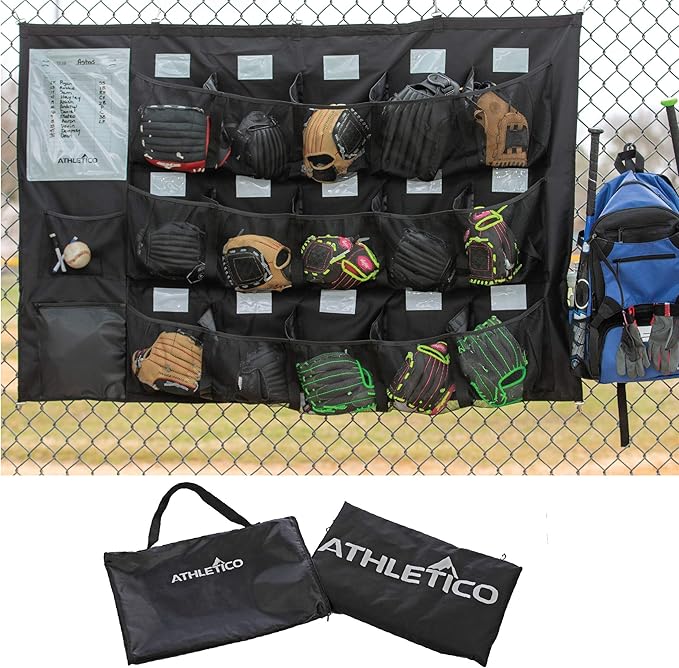 Athletico 15 Player Dugout Organizer - Hanging Baseball Helmet Bag to Organize Baseball Equipment Including Gloves, Helmets, Batting Gloves, Balls, & More