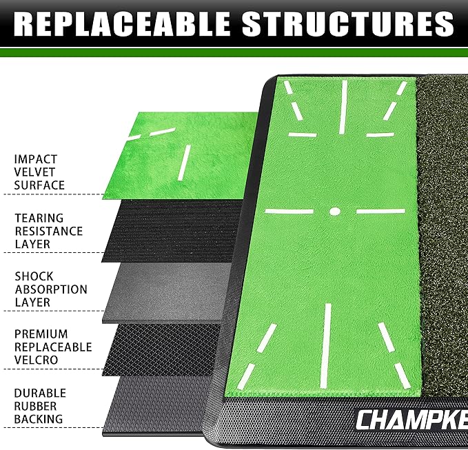 CHAMPKEY Heavy-Duty Golf Hitting Mat - Swing Path Feedback Golf Practice Mat - Ideal for Indoor and Outdoor Training