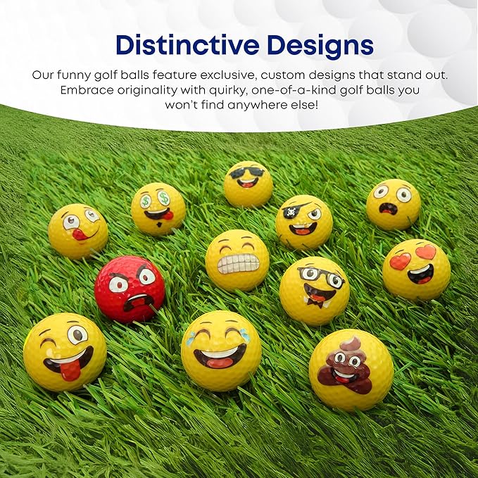 Oji Moji Premium Emoticon Golf Balls - Unique Professional 12-Pack - Novelty Golf Gift for All Golfers, Men, Dads, Women and Kids
