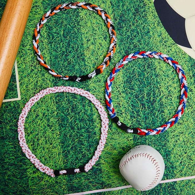 Junkin Baseball Necklaces Three Braided Rope Titanium Necklace for Fans Team Gifts Boys Men Player Softball Sports