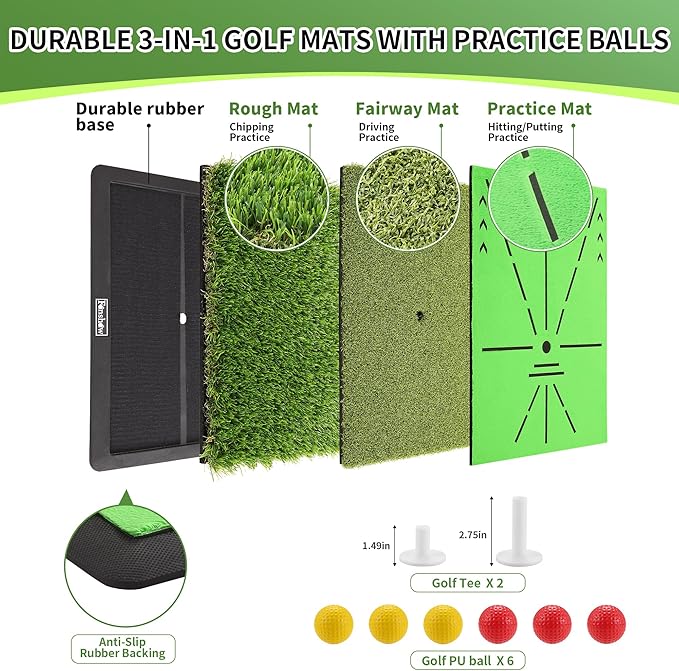 Golf Hitting Mat, Swing Path Feedback Golf Training Mat, 16"x12" Extra Replaceable Practice Mat, Indoor Outdoor Golf Swing Detection Mat, Ideal Golf Gifts for Men & Women Home Backyard Use