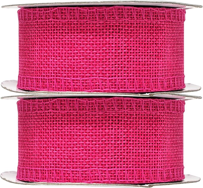 Mandala Crafts Hot Pink Burlap Ribbon 1.5 Inches Wide Jute Ribbons - Image 2