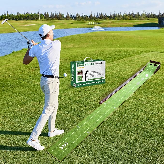 Golf Putting Mat, Practice Golf Putting Green Training Aid for Indoor, Outdoor at Home, Office, Backyard with Putter and Balls 9.84 ft