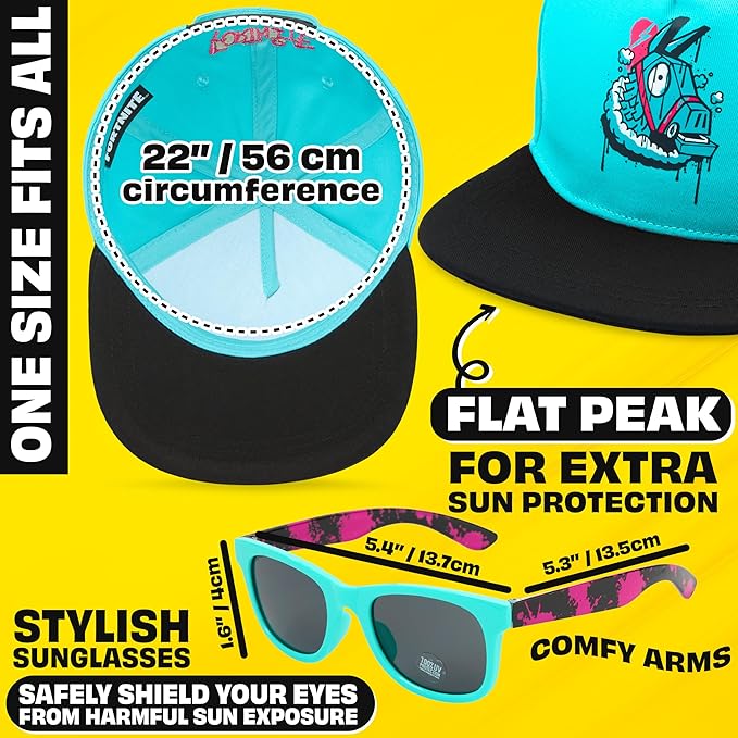 Spongebob | Minecraft | Fortnite | Super Mario | Kids Baseball Cap & Sunglasses with UV Protection, Gifts for Boys