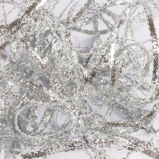 Silver Thin Ribbon 1/8 inchMetallic Braided Double Faced Ribbons Curling Ribbons - Image 8