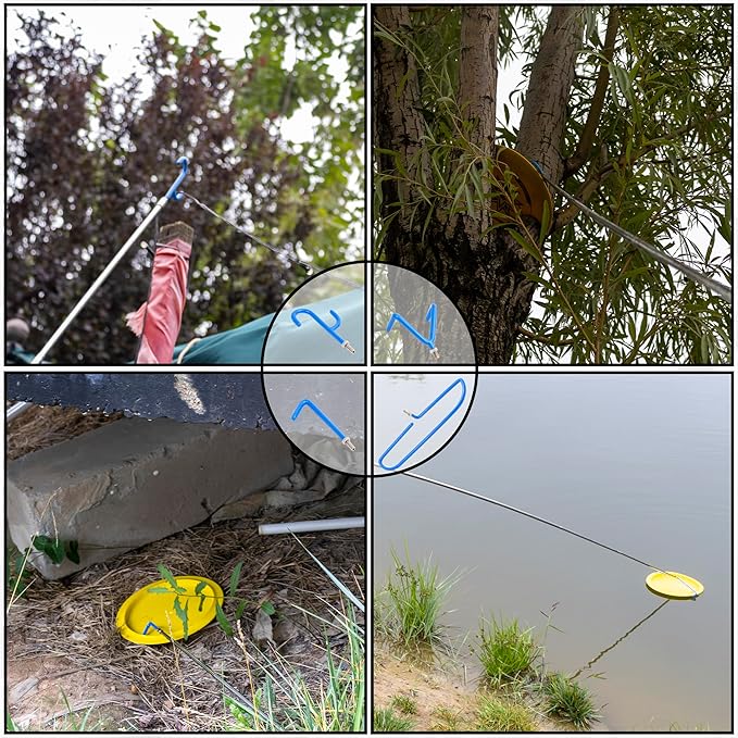 4 in 1 Disc Golf Retriever Pole 16 ft– Extendable Telescopic Disc Retriever with Durable Stainless Steel Frame Hooks & Carry Bag – Disc Golf Grabber for Getting Discs Out of Water, Trees, Bushes