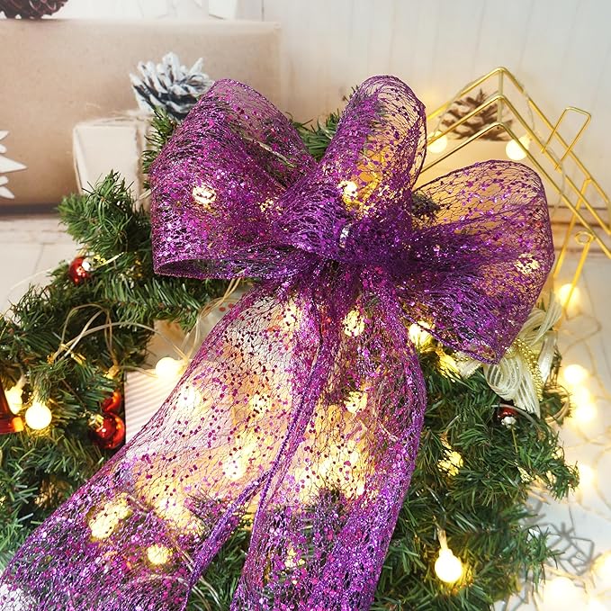 CT CRAFT LLC Sparkling Glitter Mesh Wired Ribbon 6" x 10 Yards Purple - Image 6