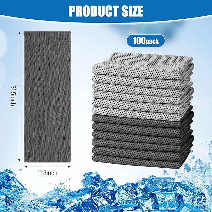 BBTO 100 Pack Cooling Towel - Microfiber Cold Sports Sweat Rags Neck & Face Breathable Ice Chilly Towel for Gym Yoga Golf Workout Beach Accessories