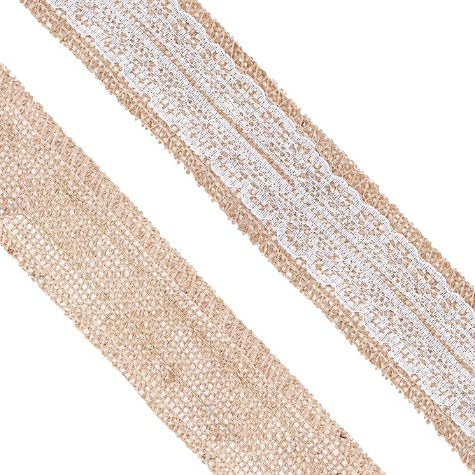 Mandala Crafts Burlap and Lace Ribbon 1.5 Inches Wide Jute Ribbons - Image 2