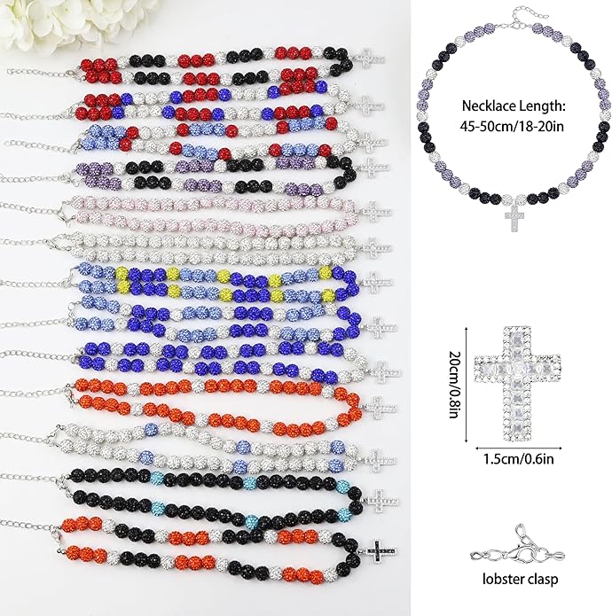 QINJIEJIE Baseball Necklace for Men Glitter Bling Rhinestone Beaded Collection Necklace for Women 16/18in Inspired Sports Jewelry Baseball Chain Cool Gifts for Baseball Players Team Lovers